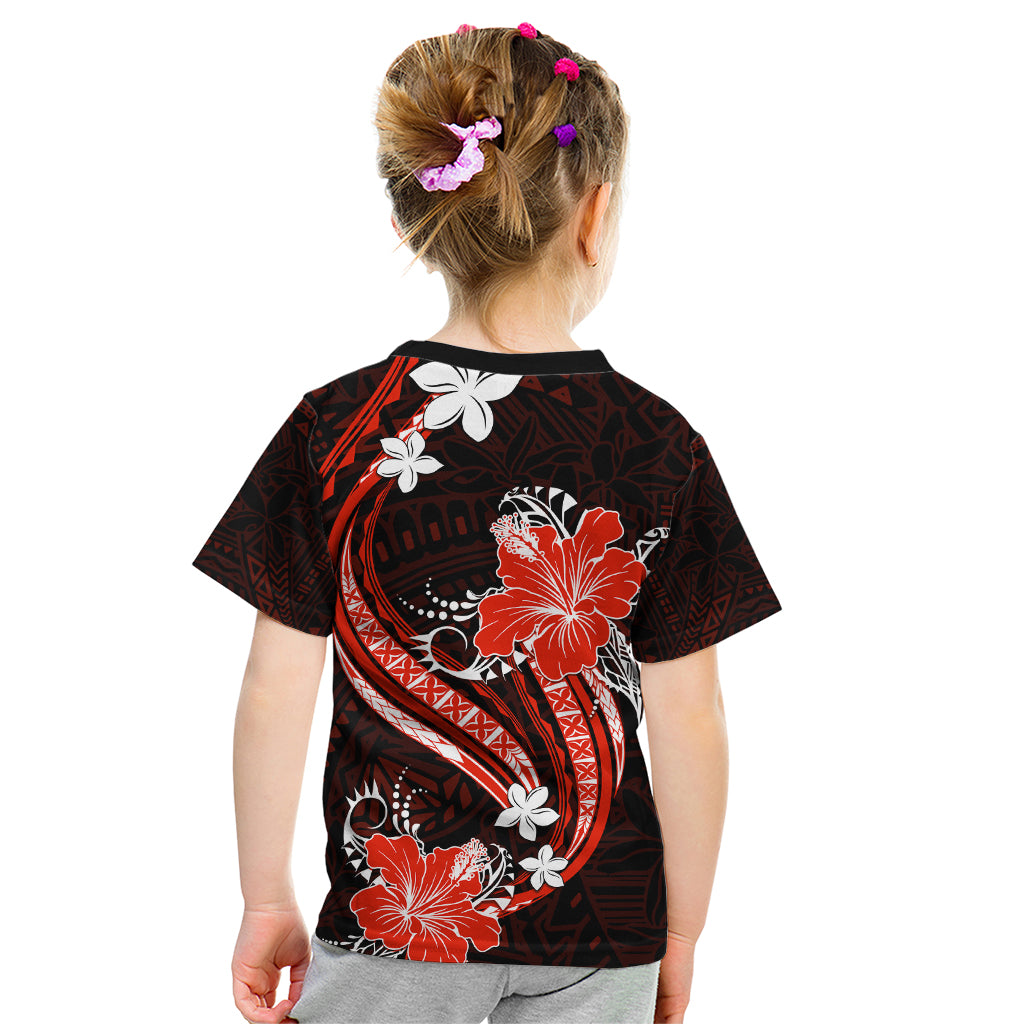 Red Polynesian Pattern With Tropical Flowers Kid T Shirt LT05 - Polynesian Pride