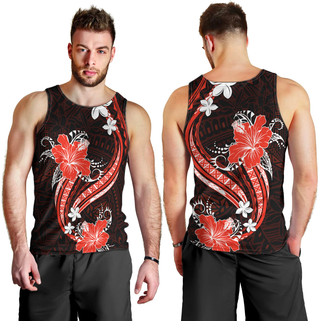 Red Polynesian Pattern With Tropical Flowers Men Tank Top LT05 - Polynesian Pride
