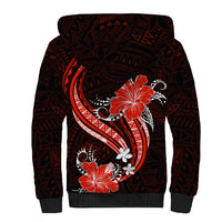 Red Polynesian Pattern With Tropical Flowers Sherpa Hoodie LT05 - Polynesian Pride