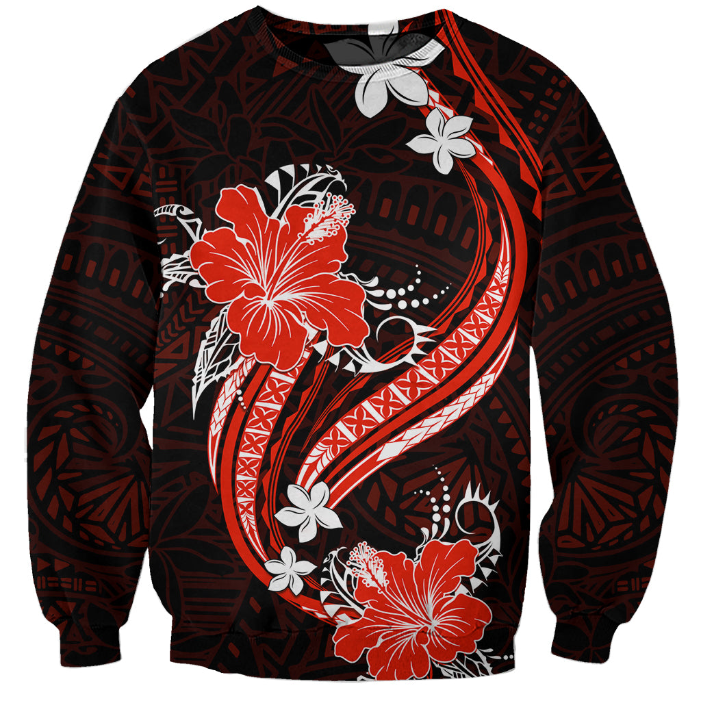 Red Polynesian Pattern With Tropical Flowers Sweatshirt LT05 Unisex Red - Polynesian Pride