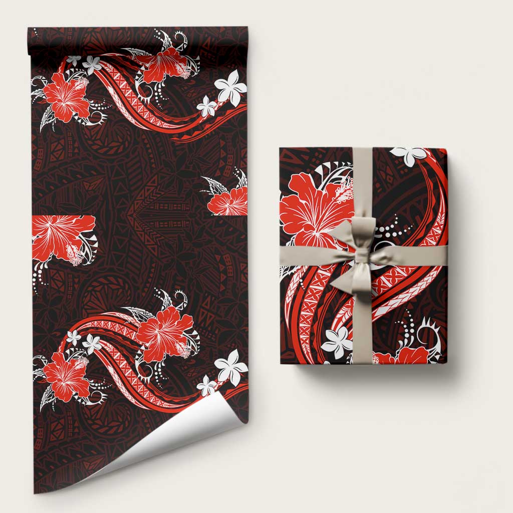 Red Polynesian Pattern With Tropical Flowers Wrapping Paper - Polynesian Pride