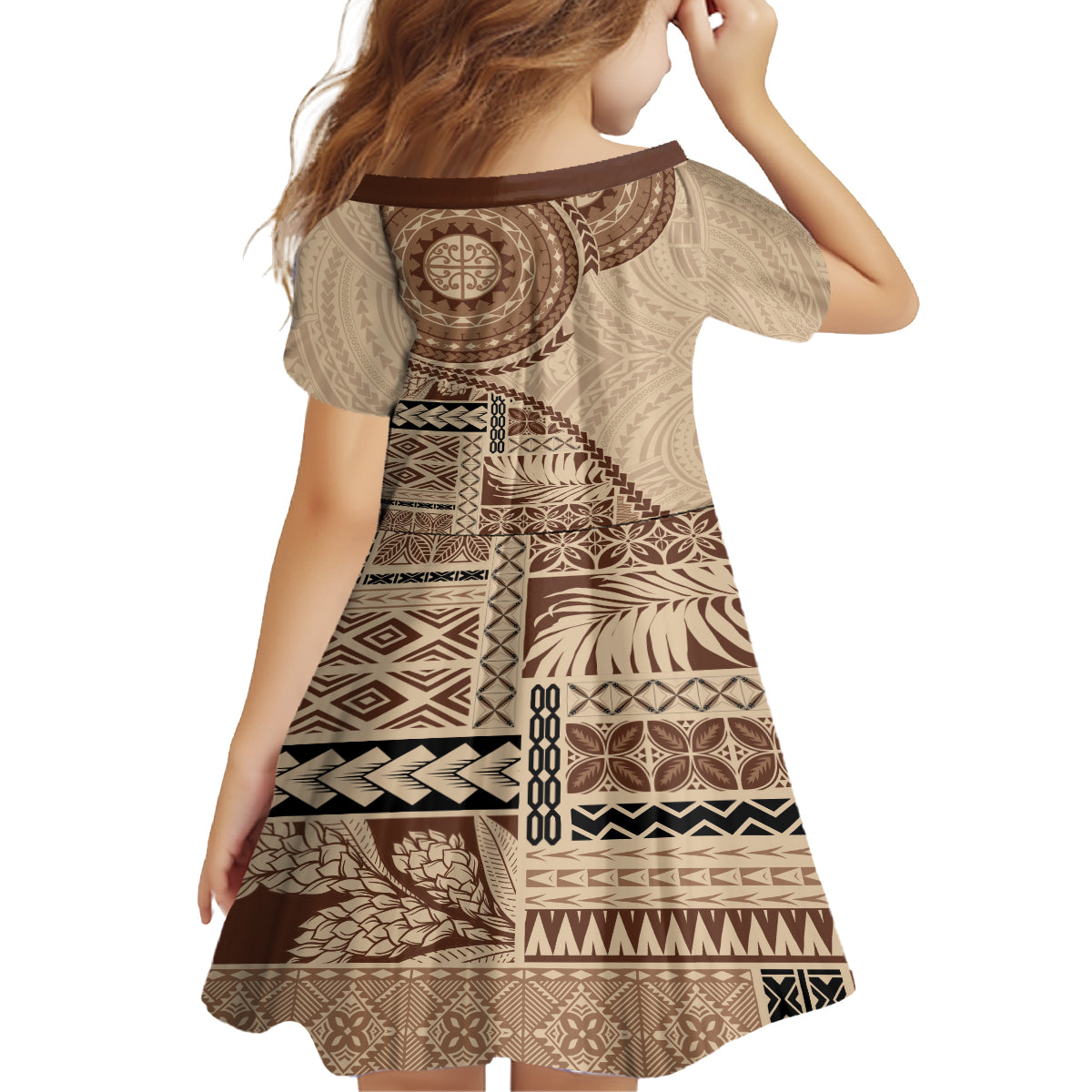 Samoa Siapo Pattern Simple Style Family Matching Off Shoulder Short Dress and Hawaiian Shirt LT05 - Polynesian Pride