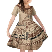 Samoa Siapo Pattern Simple Style Family Matching Tank Maxi Dress and Hawaiian Shirt LT05 Daughter's Dress Brown - Polynesian Pride