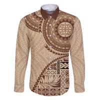 Samoa Siapo Pattern Simple Style Family Matching Tank Maxi Dress and Hawaiian Shirt LT05 Dad's Shirt - Long Sleeve Brown - Polynesian Pride