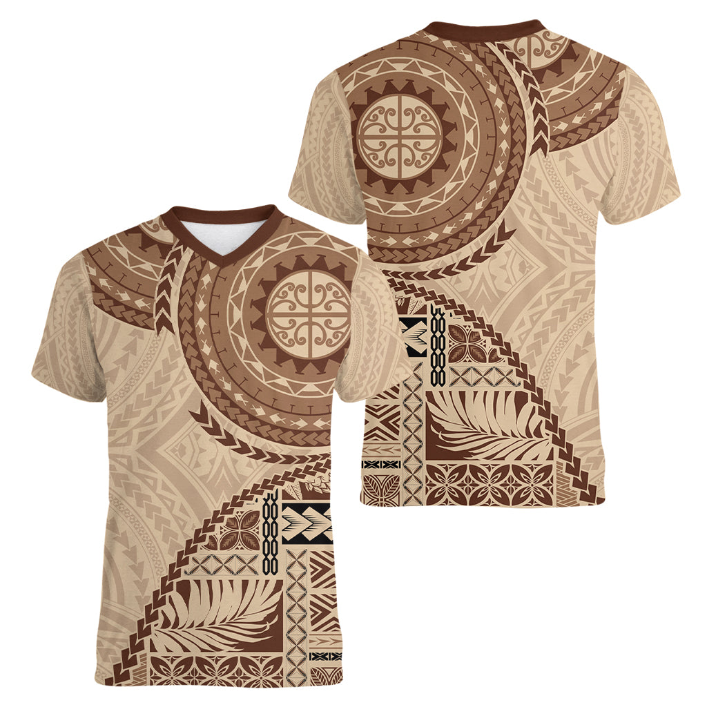 Samoa Siapo Pattern Simple Style Women V Neck T Shirt LT05 - Polynesian Pride