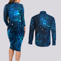 New Zealand Matariki Couples Matching Long Sleeve Bodycon Dress and Long Sleeve Button Shirt Maori New Year LT05 - Polynesian Pride