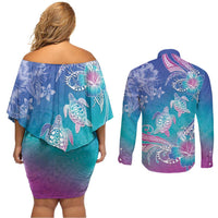 Polynesia Sea Turtle Couple Couples Matching Off Shoulder Short Dress and Long Sleeve Button Shirt Love Is Life LT05 - Polynesian Pride