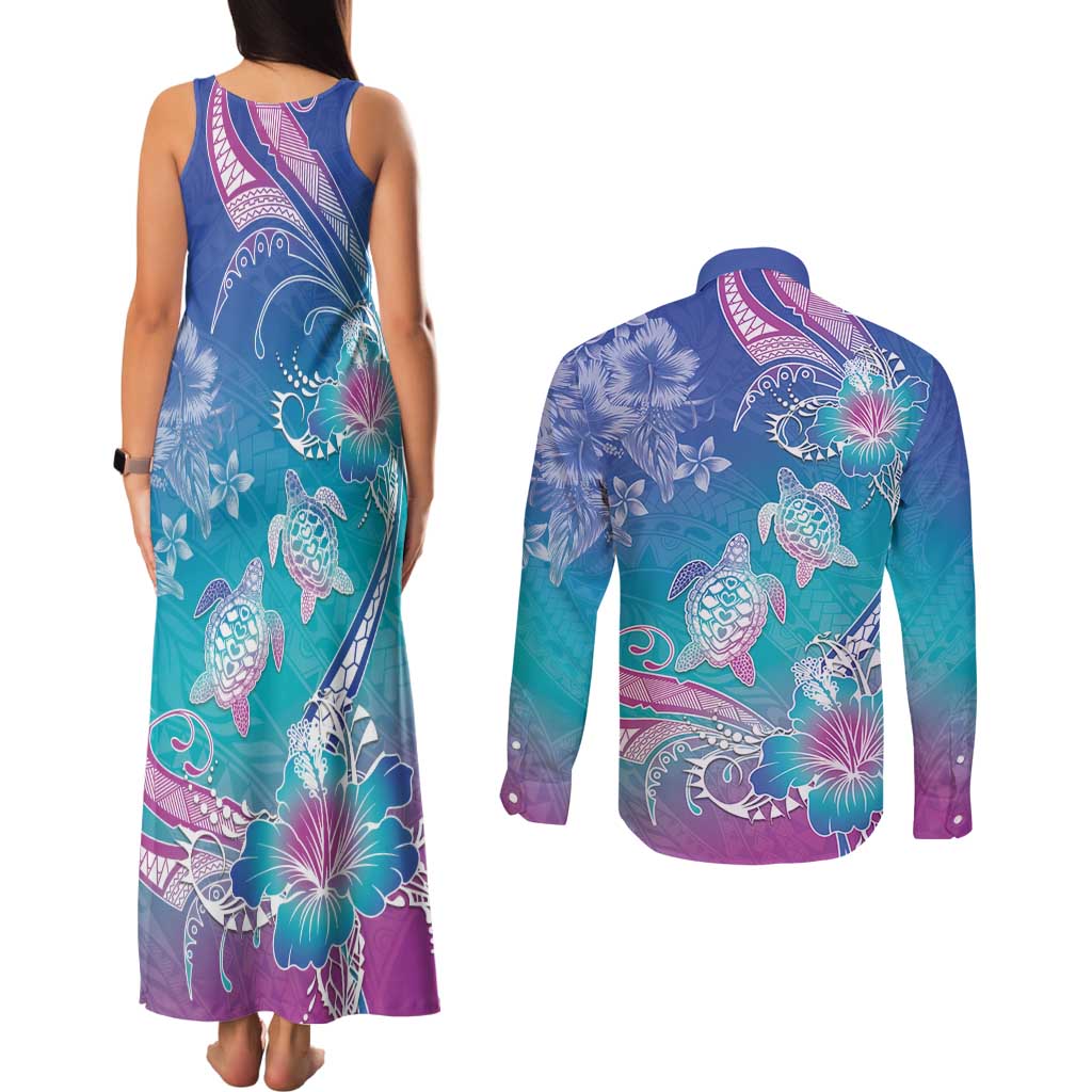 Polynesia Sea Turtle Couple Couples Matching Tank Maxi Dress and Long Sleeve Button Shirt Love Is Life LT05 - Polynesian Pride