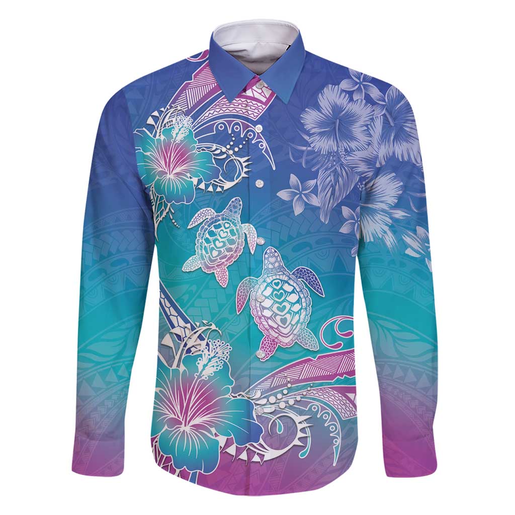 Polynesia Sea Turtle Couple Family Matching Long Sleeve Bodycon Dress and Hawaiian Shirt Love Is Life