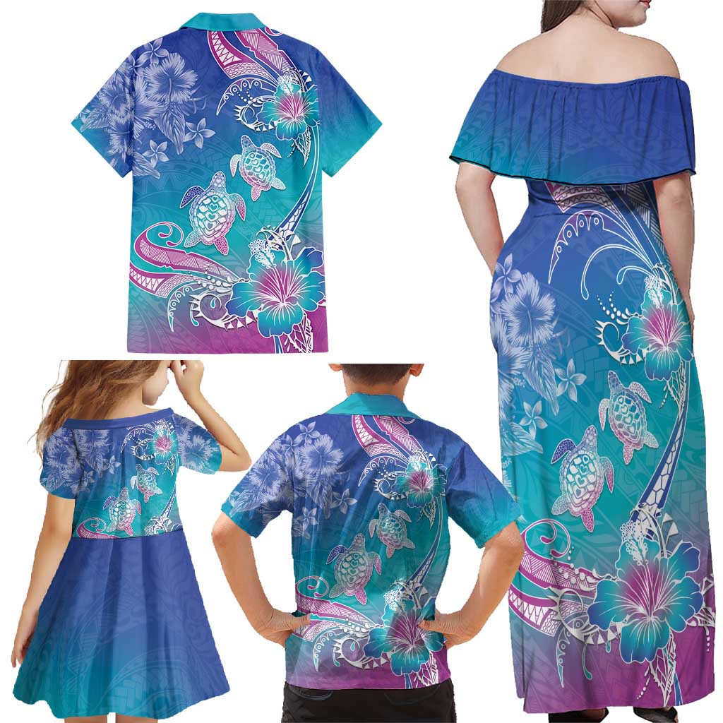 Polynesia Sea Turtle Couple Family Matching Off Shoulder Maxi Dress and Hawaiian Shirt Love Is Life