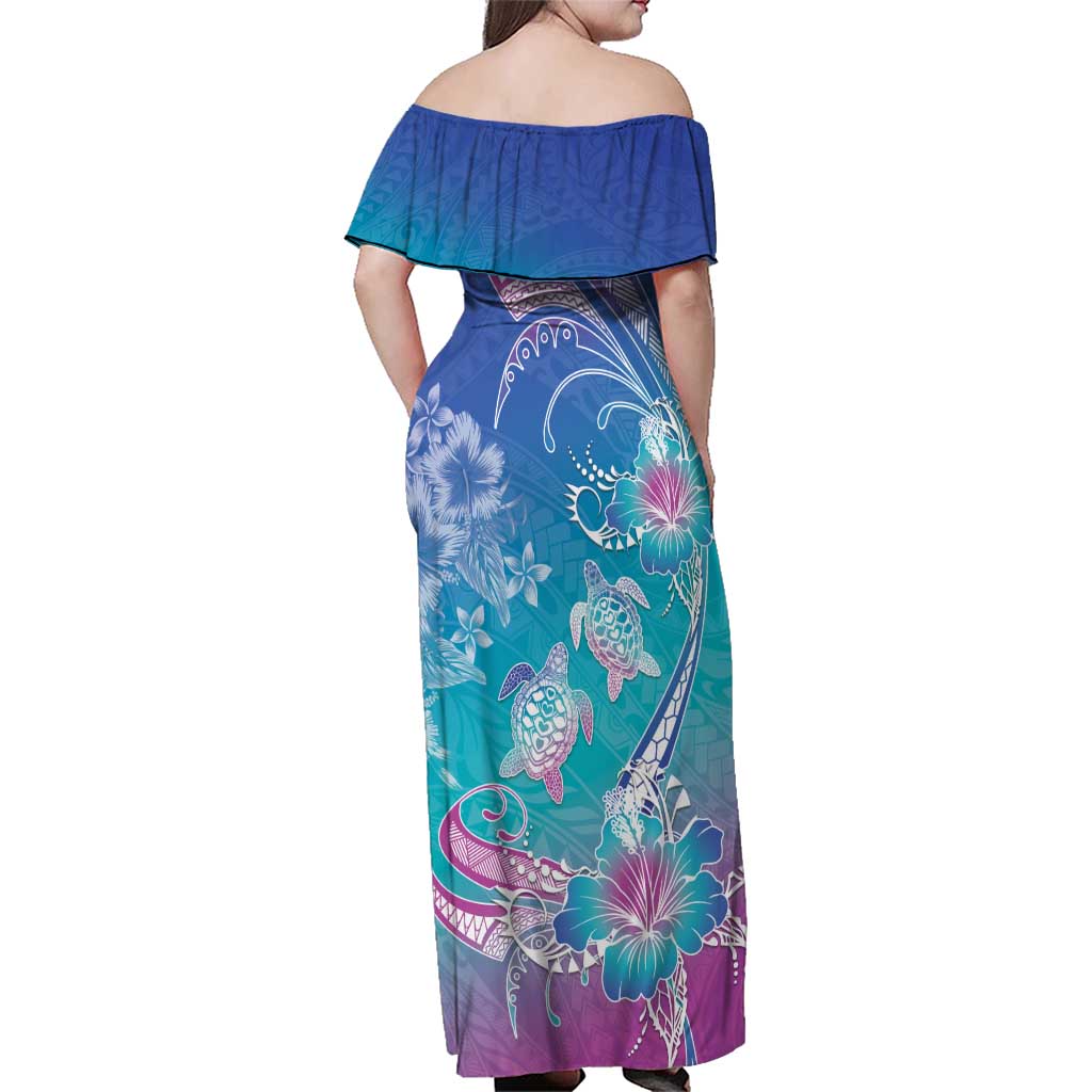 Polynesia Sea Turtle Couple Family Matching Off Shoulder Maxi Dress and Hawaiian Shirt Love Is Life
