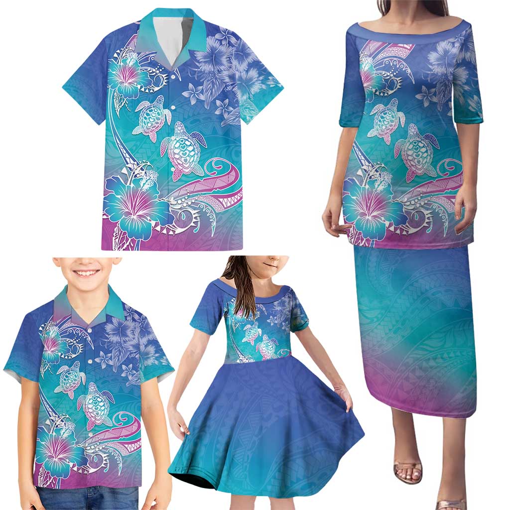 Polynesia Sea Turtle Couple Family Matching Puletasi and Hawaiian Shirt Love Is Life