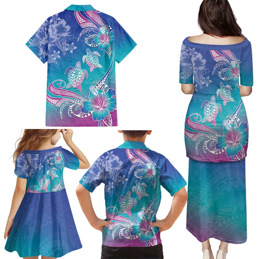 Polynesia Sea Turtle Couple Family Matching Puletasi and Hawaiian Shirt Love Is Life