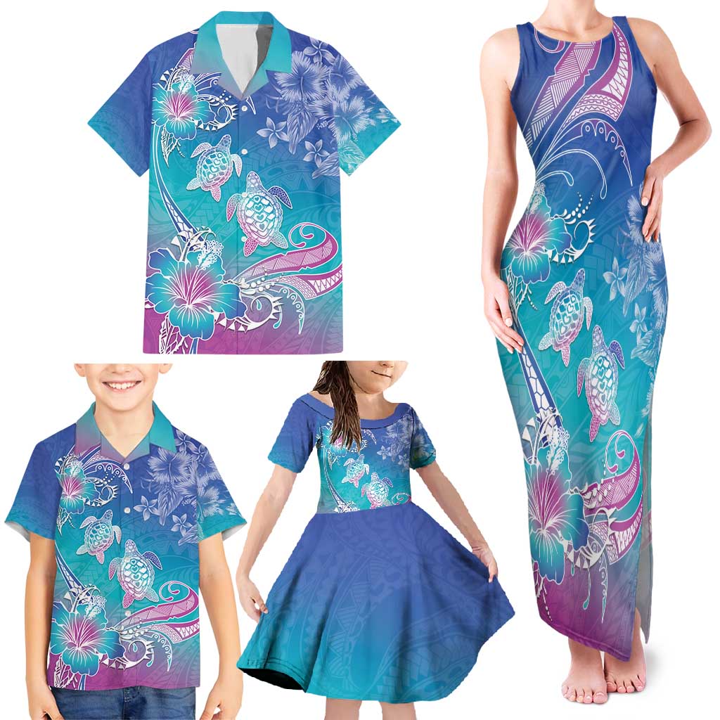 Polynesia Sea Turtle Couple Family Matching Tank Maxi Dress and Hawaiian Shirt Love Is Life