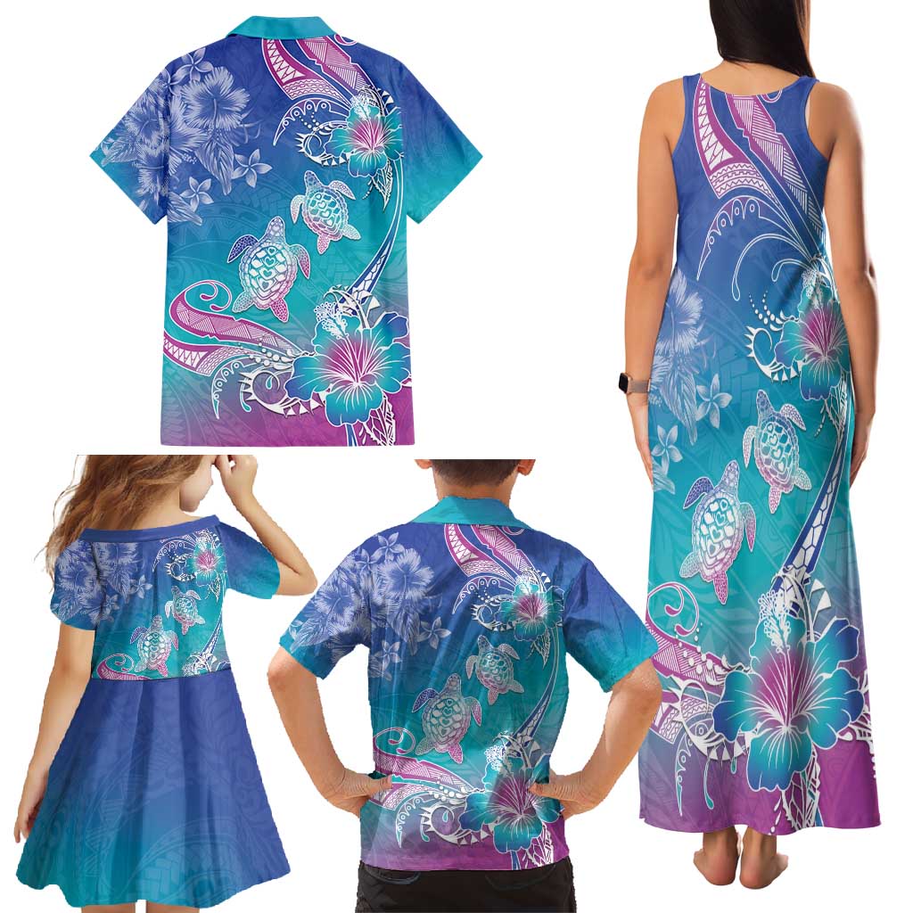 Polynesia Sea Turtle Couple Family Matching Tank Maxi Dress and Hawaiian Shirt Love Is Life
