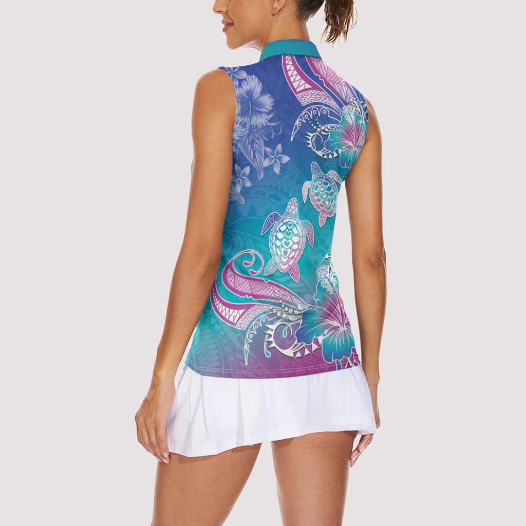 Polynesia Sea Turtle Couple Women Sleeveless Polo Shirt Love Is Life