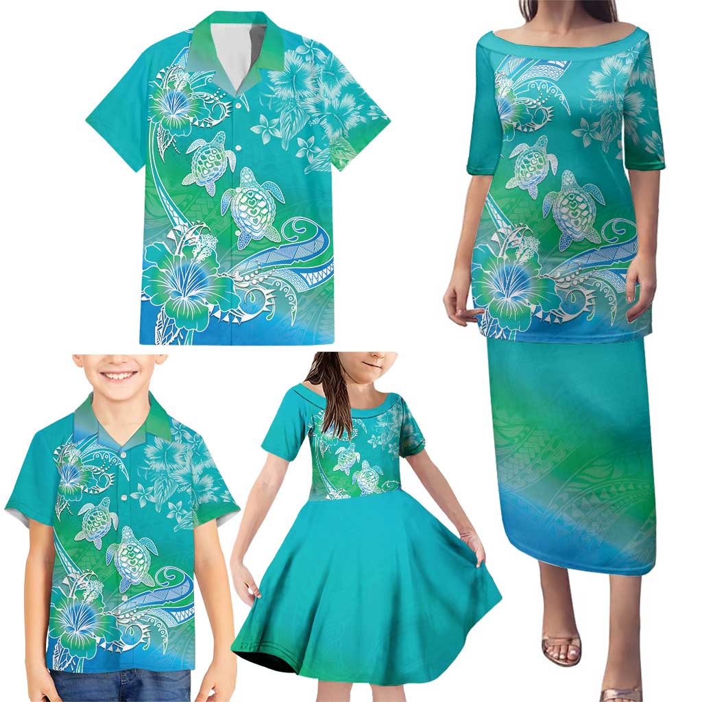 Polynesia Sea Turtle Couple Family Matching Puletasi and Hawaiian Shirt I Am Turtley In Love With You