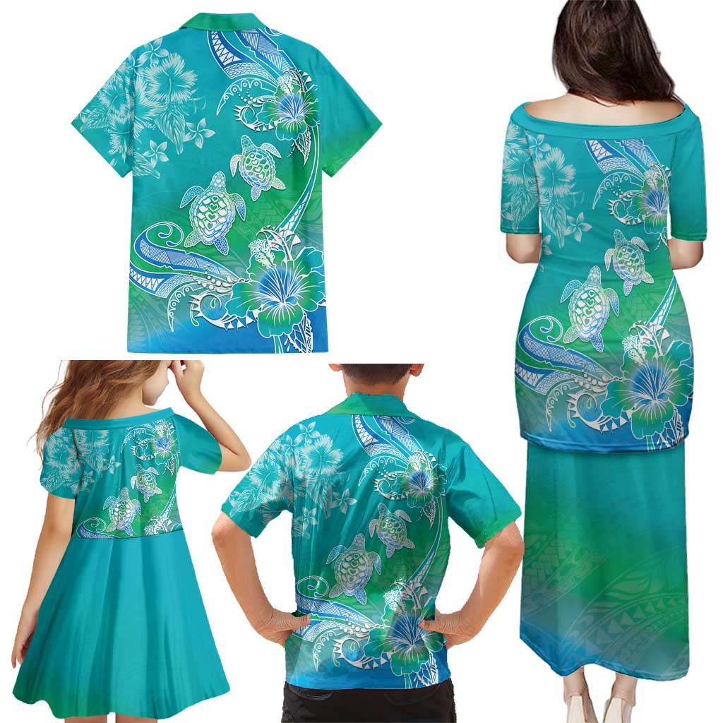 Polynesia Sea Turtle Couple Family Matching Puletasi and Hawaiian Shirt I Am Turtley In Love With You