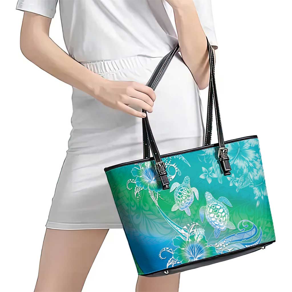 Polynesia Sea Turtle Couple Leather Tote Bag I Am Turtley In Love With You