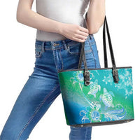 Polynesia Sea Turtle Couple Leather Tote Bag I Am Turtley In Love With You