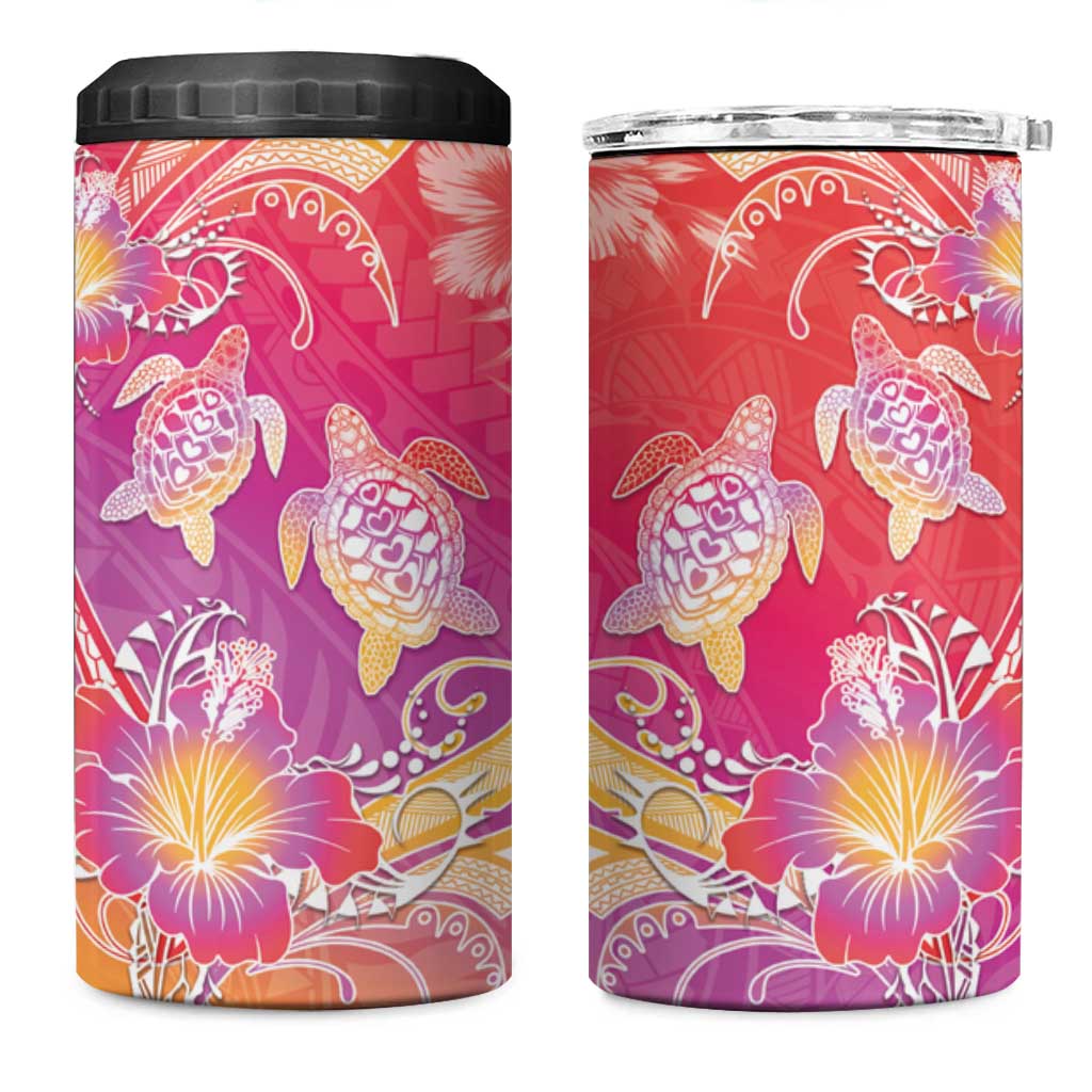 Polynesia Sea Turtle Couple 4 in 1 Can Cooler Tumbler One Soul One Love