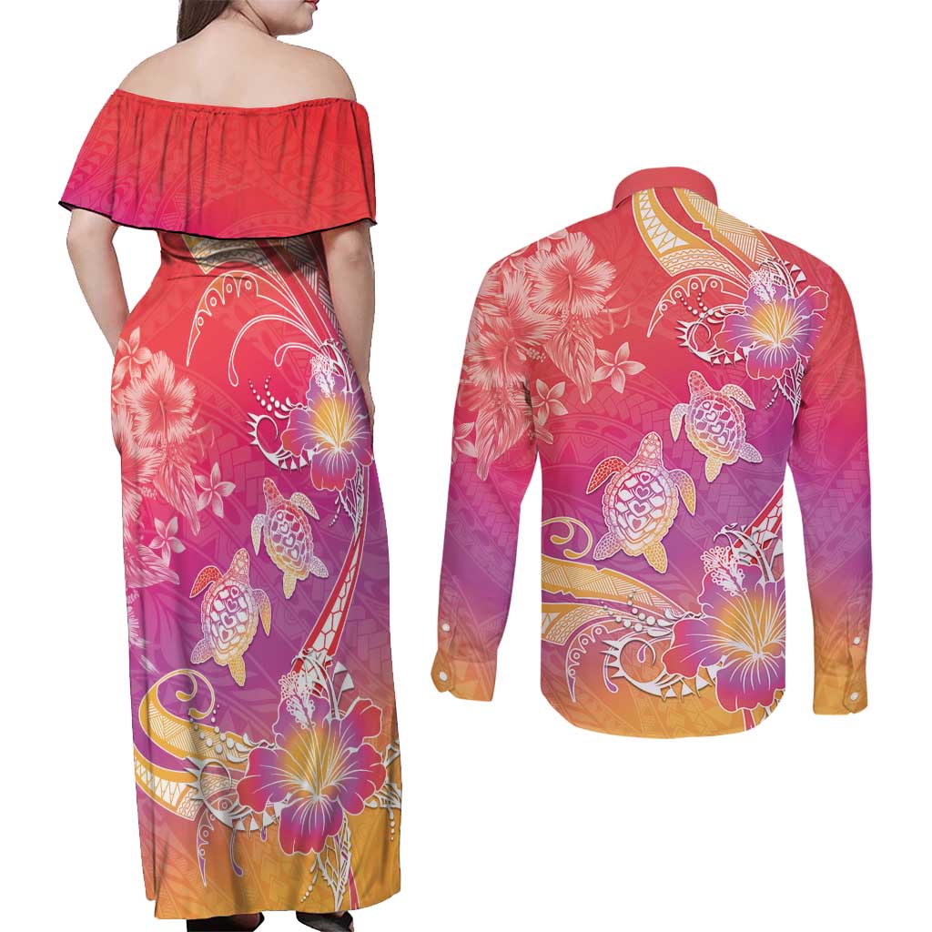 Polynesia Sea Turtle Couple Couples Matching Off Shoulder Maxi Dress and Long Sleeve Button Shirt One Soul One Love LT05 - Polynesian Pride