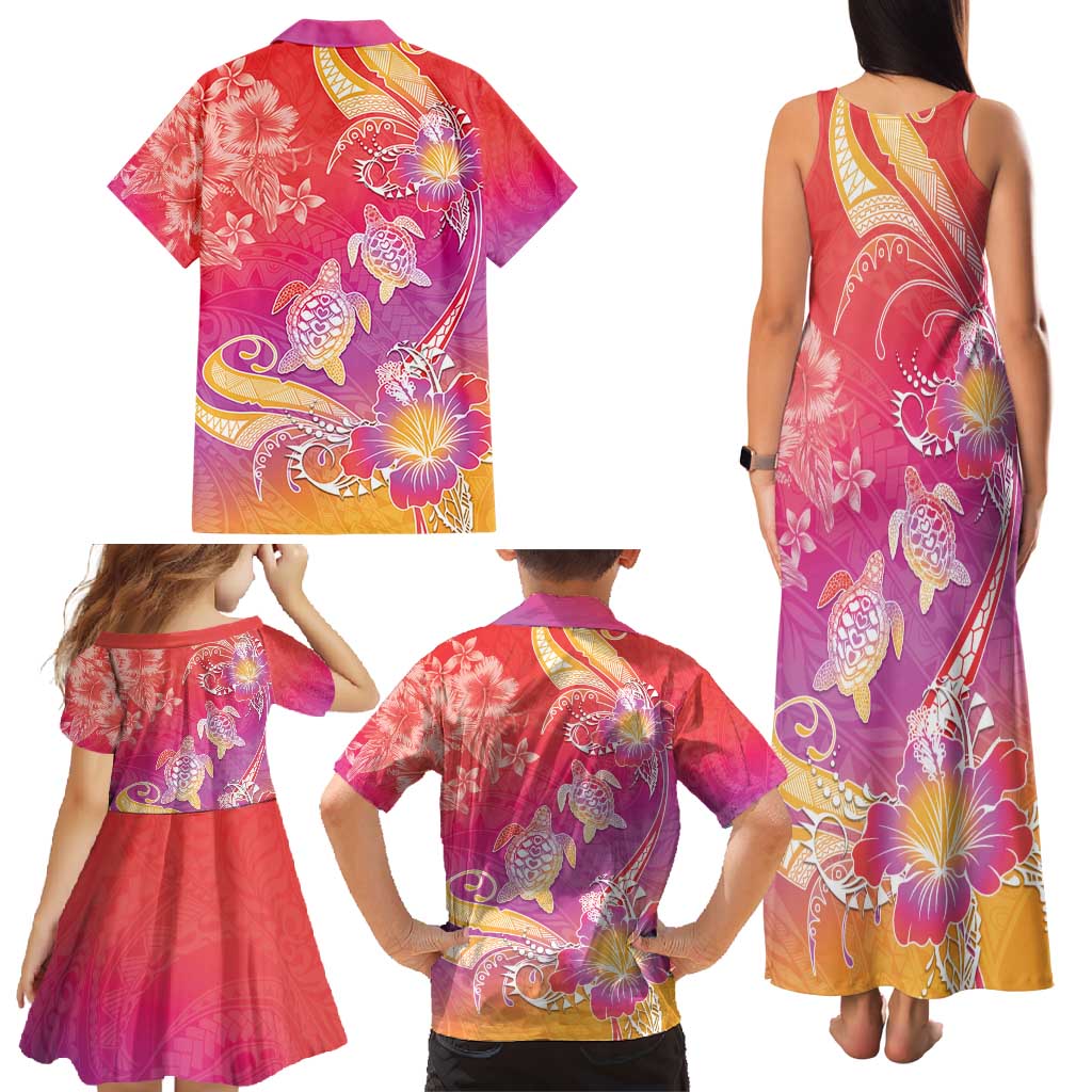 Polynesia Sea Turtle Couple Family Matching Tank Maxi Dress and Hawaiian Shirt One Soul One Love