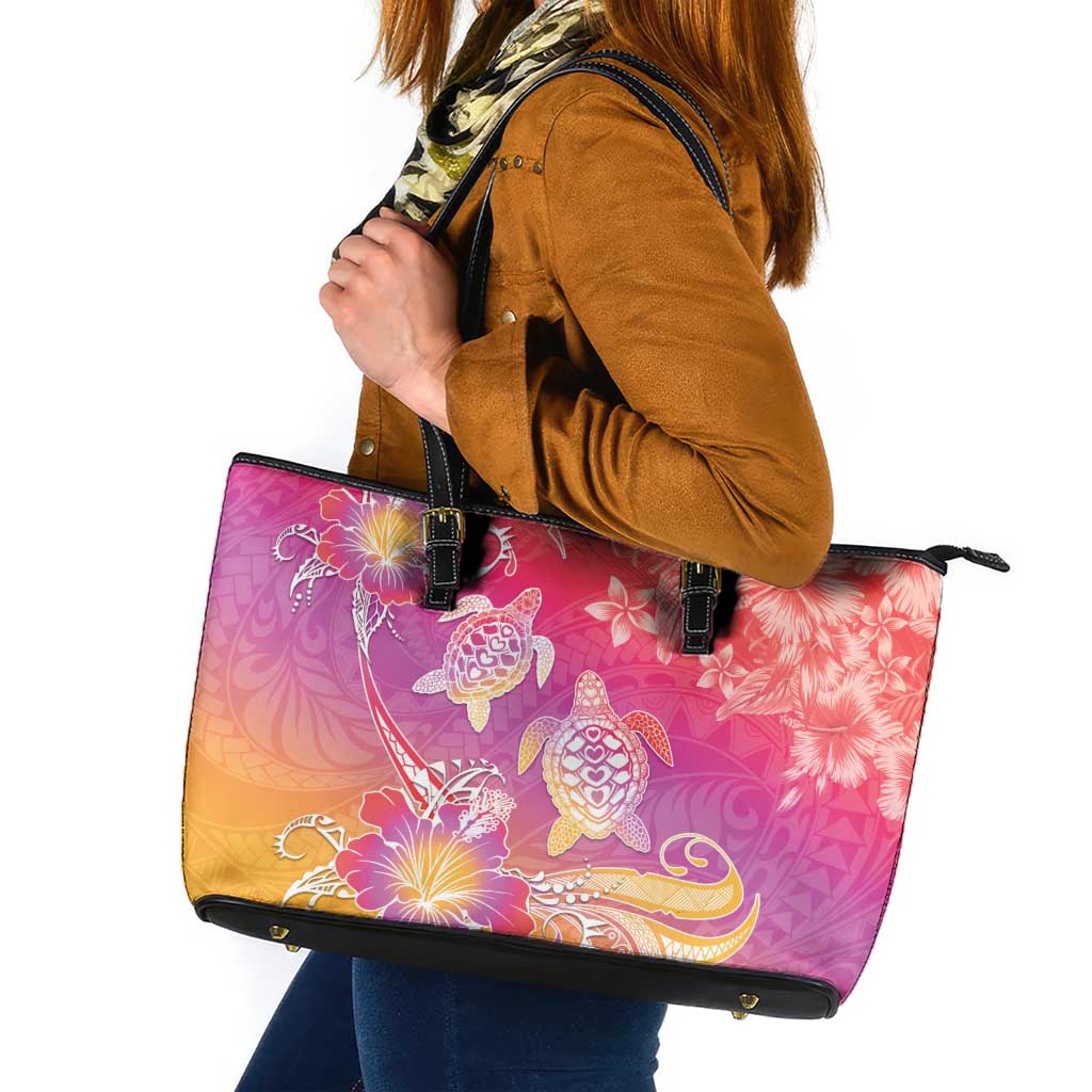 Polynesia Sea Turtle Couple Leather Tote Bag One Soul One Love