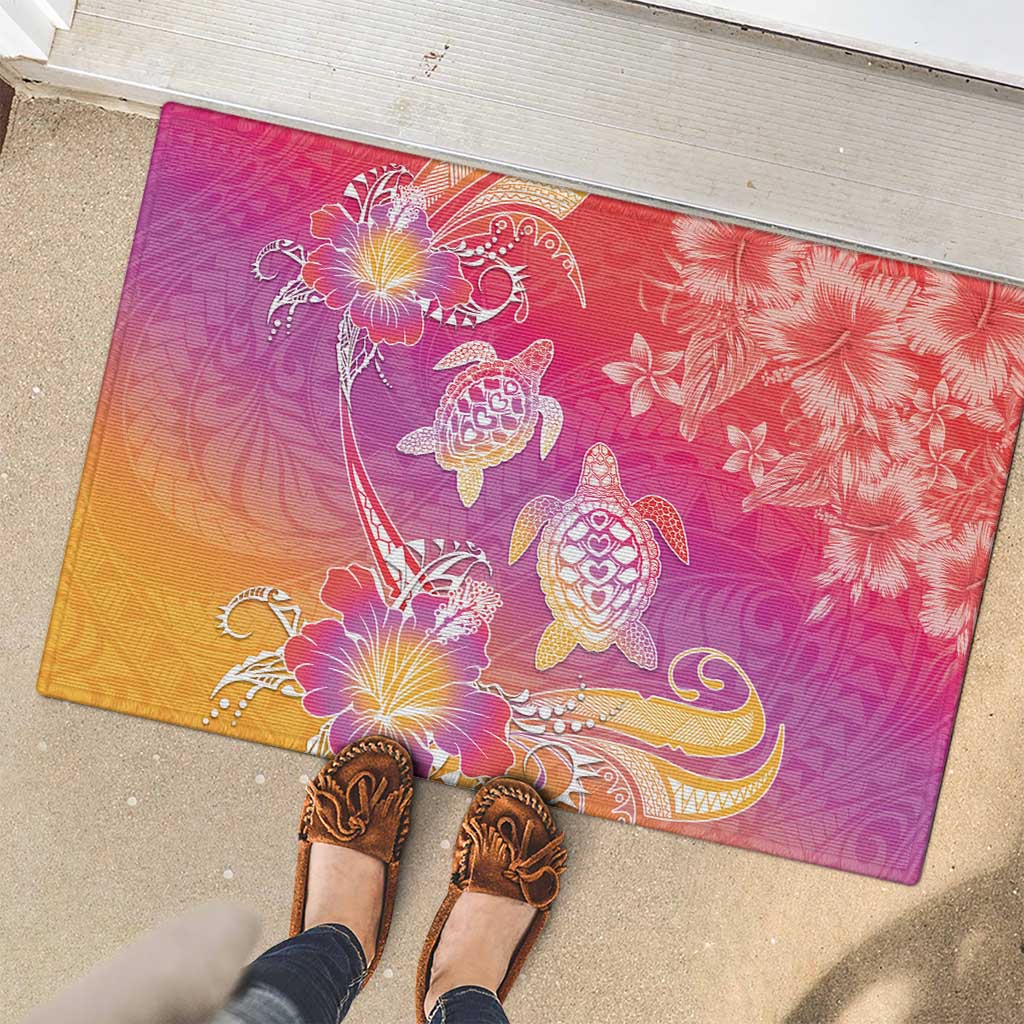 Polynesia Sea Turtle Couple Rubber Doormat One Soul One Love