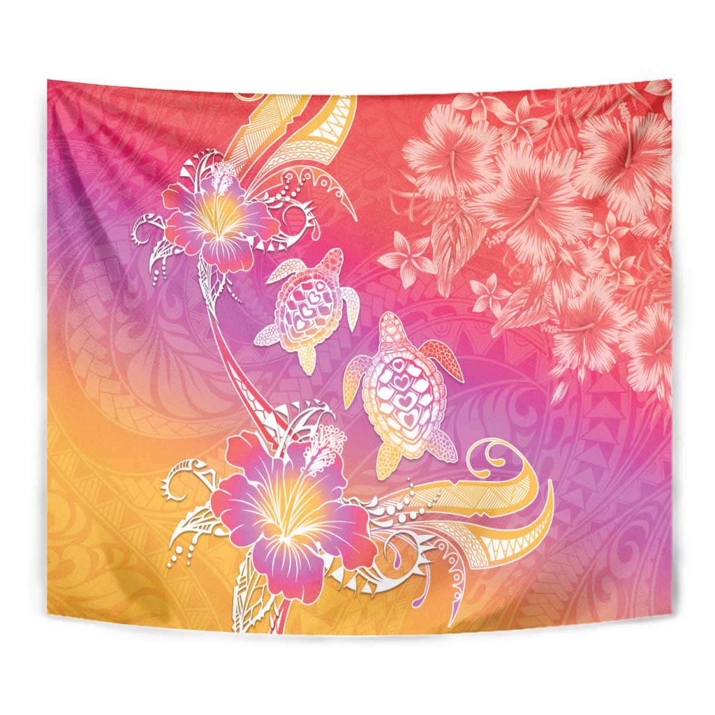 Polynesia Sea Turtle Couple Tapestry One Soul One Love