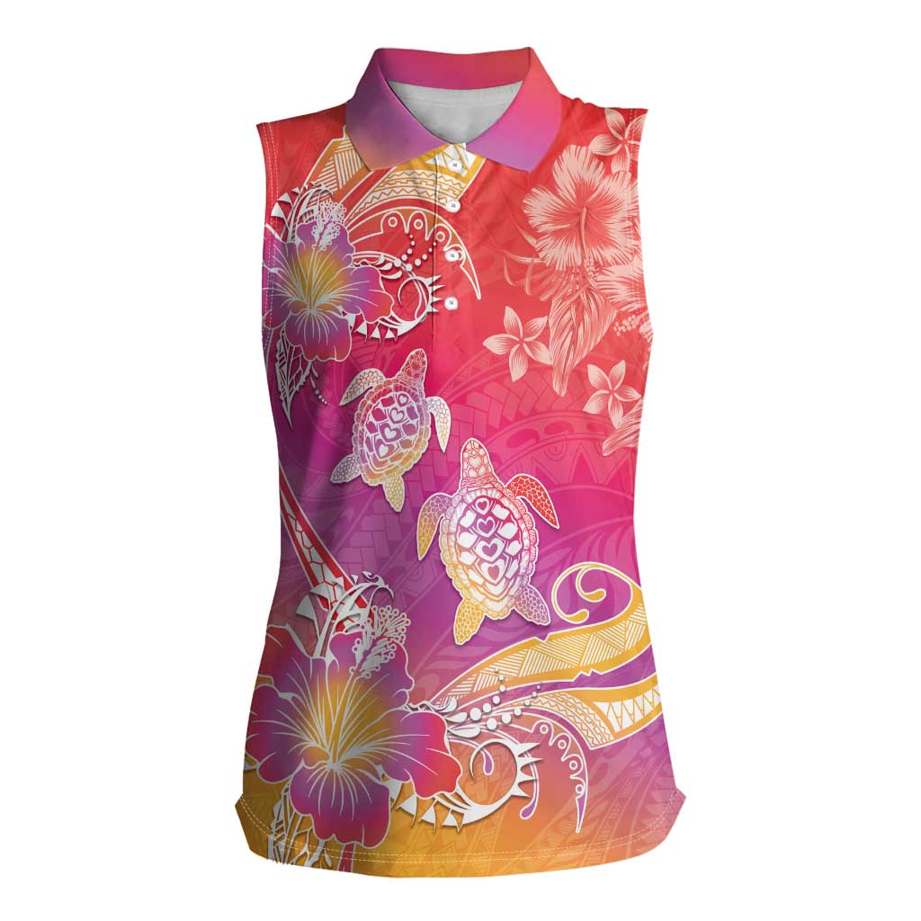 Polynesia Sea Turtle Couple Women Sleeveless Polo Shirt One Soul One Love