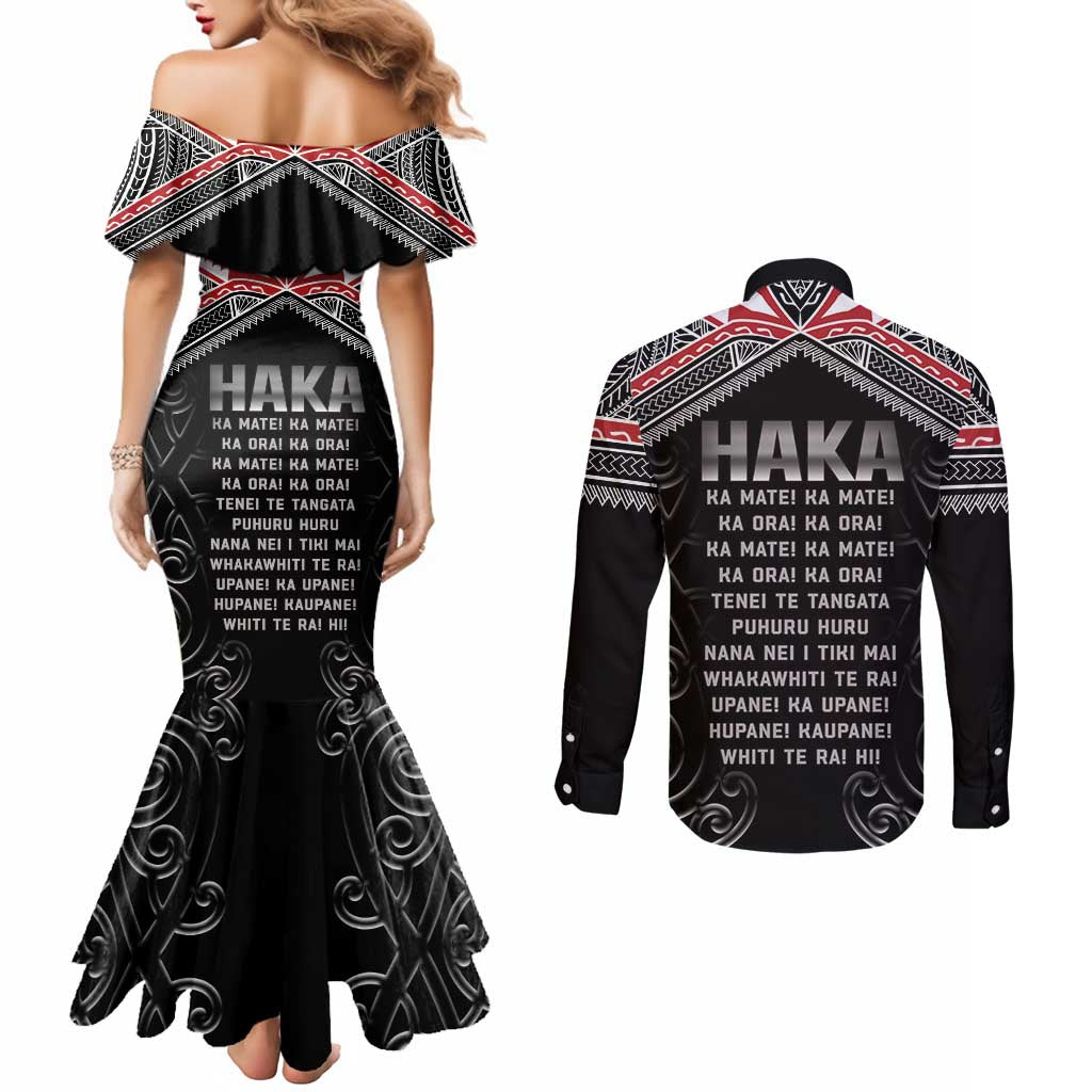 New Zealand Aotearoa Couples Matching Mermaid Dress and Long Sleeve Button Shirt Traditional Kapa Haka