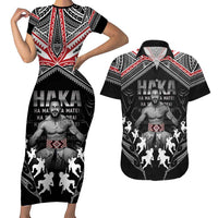 New Zealand Aotearoa Couples Matching Short Sleeve Bodycon Dress and Hawaiian Shirt Traditional Kapa Haka LT05 Black - Polynesian Pride