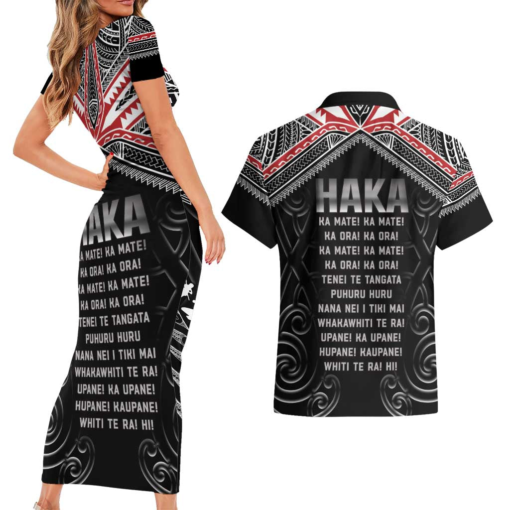 New Zealand Aotearoa Couples Matching Short Sleeve Bodycon Dress and Hawaiian Shirt Traditional Kapa Haka LT05 - Polynesian Pride