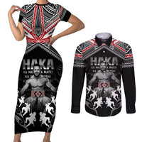 New Zealand Aotearoa Couples Matching Short Sleeve Bodycon Dress and Long Sleeve Button Shirt Traditional Kapa Haka