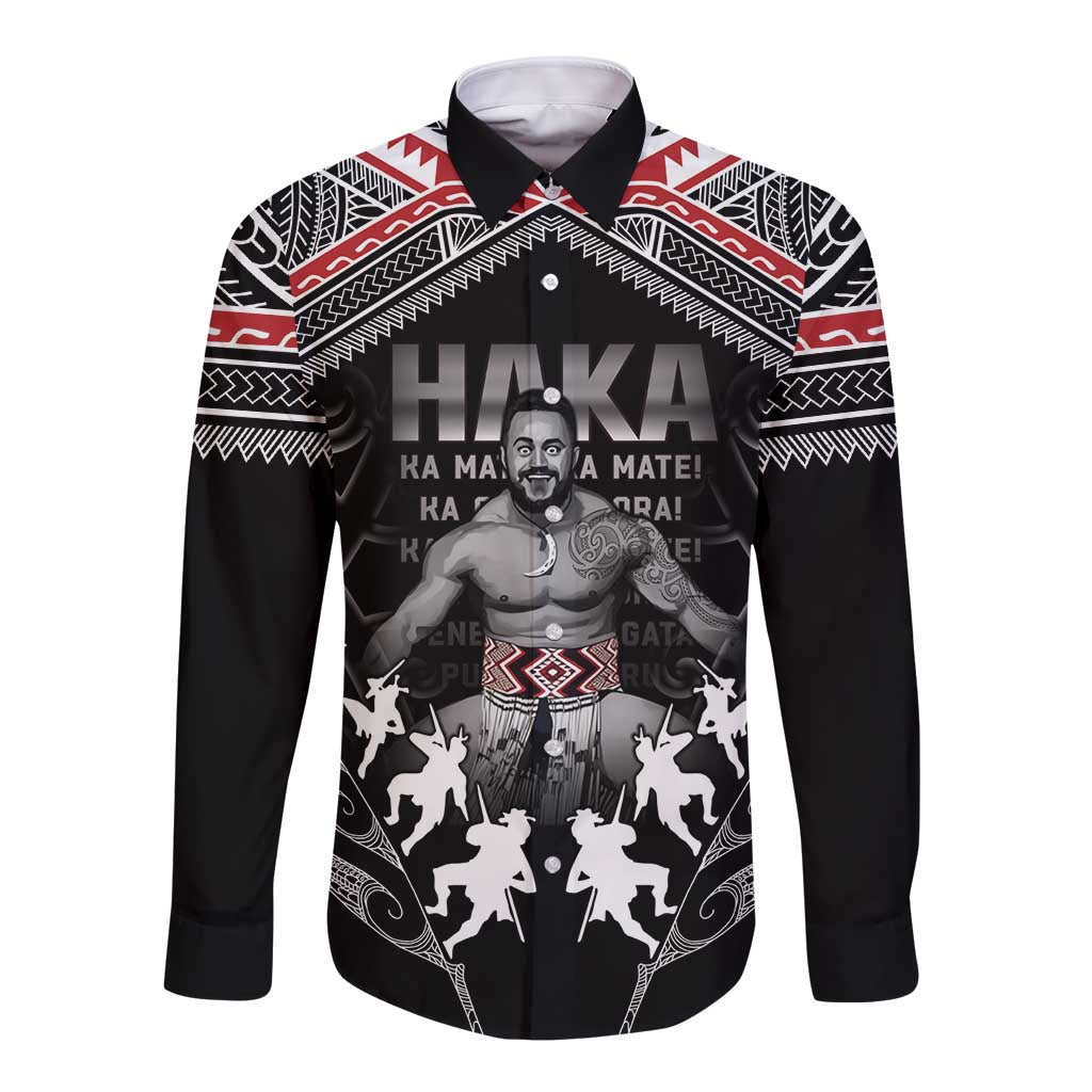 New Zealand Aotearoa Long Sleeve Button Shirt Traditional Kapa Haka LT05 Unisex Black - Polynesian Pride