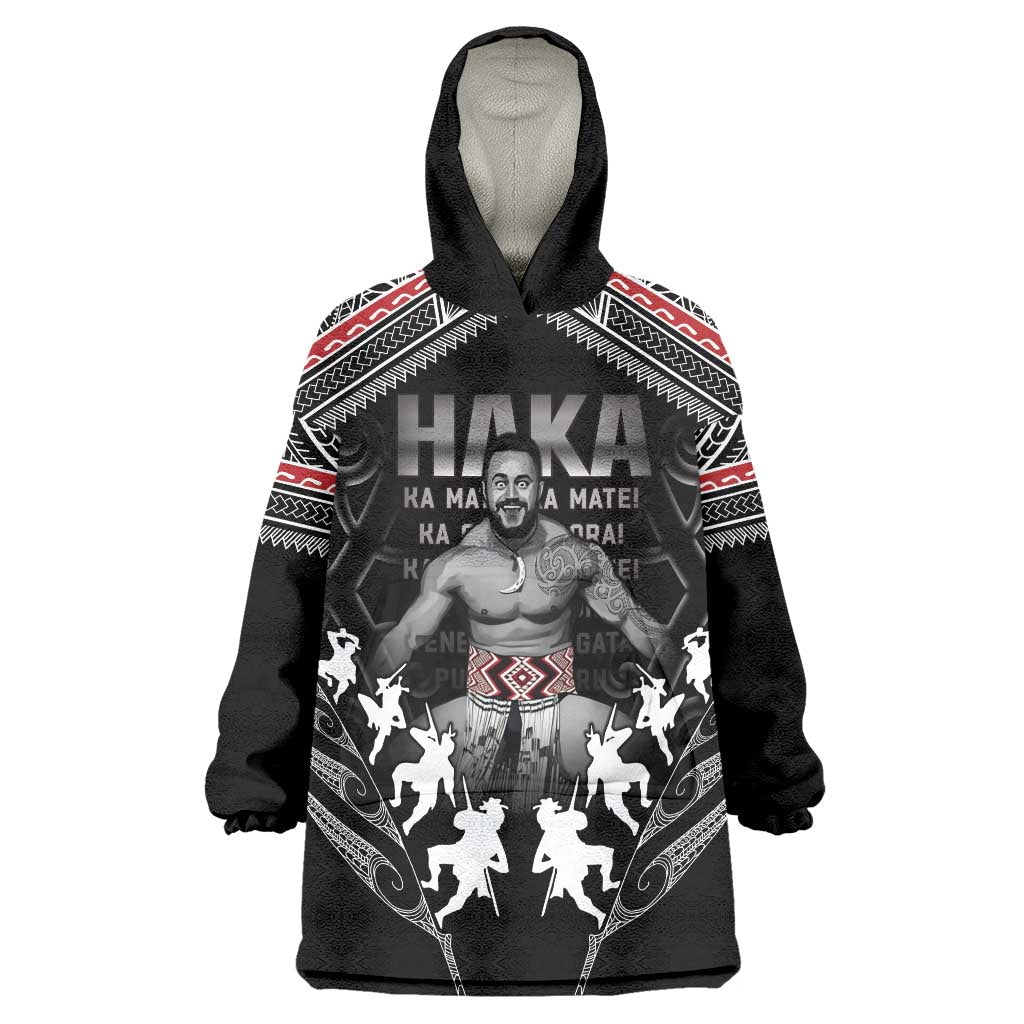New Zealand Aotearoa Wearable Blanket Hoodie Traditional Kapa Haka LT05 One Size Black - Polynesian Pride
