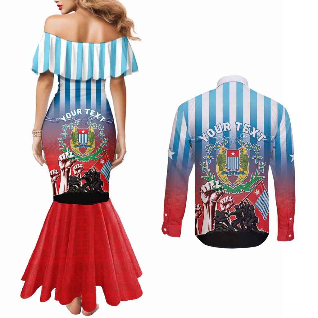Personalised Free West Papua Couples Matching Mermaid Dress and Long Sleeve Button Shirt One People One Soul Unique Style LT05 - Polynesian Pride