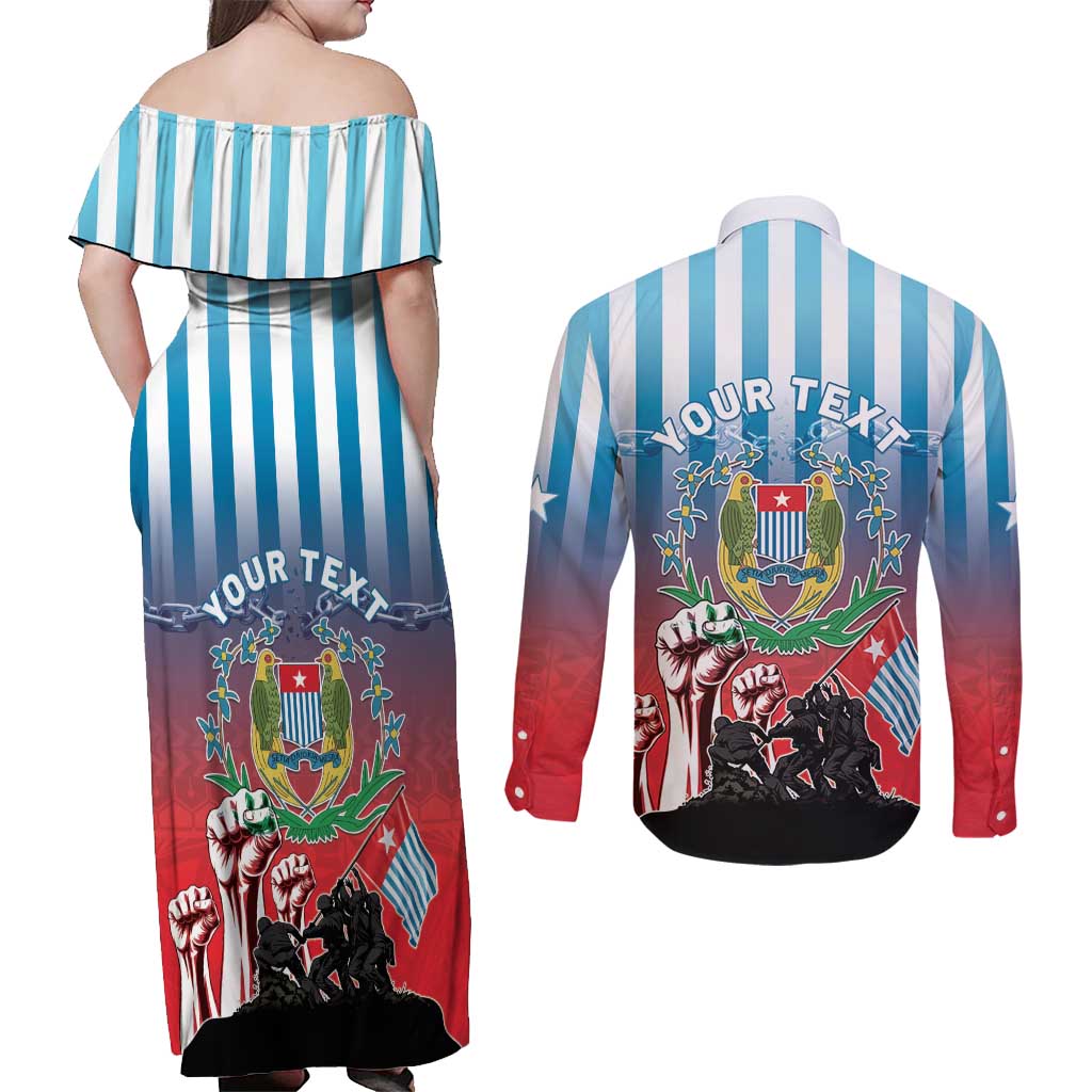 Personalised Free West Papua Couples Matching Off Shoulder Maxi Dress and Long Sleeve Button Shirt One People One Soul Unique Style LT05 - Polynesian Pride