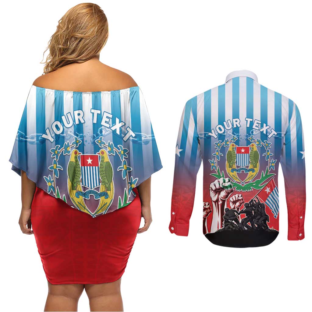 Personalised Free West Papua Couples Matching Off Shoulder Short Dress and Long Sleeve Button Shirt One People One Soul Unique Style LT05 - Polynesian Pride