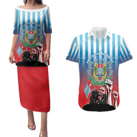 Personalised Free West Papua Couples Matching Puletasi and Hawaiian Shirt One People One Soul Unique Style LT05 Blue - Polynesian Pride