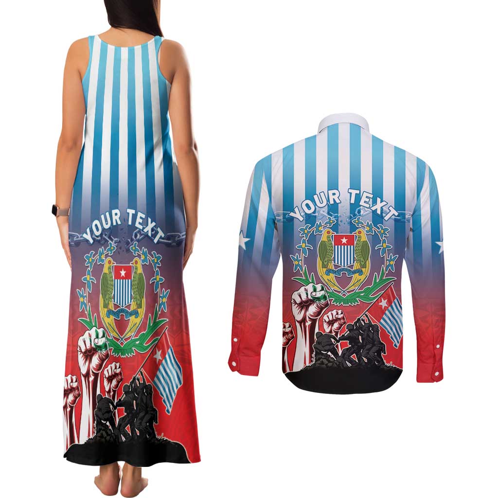 Personalised Free West Papua Couples Matching Tank Maxi Dress and Long Sleeve Button Shirt One People One Soul Unique Style - Polynesian Pride