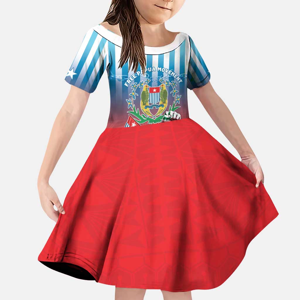 Personalised Free West Papua Family Matching Puletasi and Hawaiian Shirt One People One Soul Unique Style LT05 Daughter's Dress Blue - Polynesian Pride