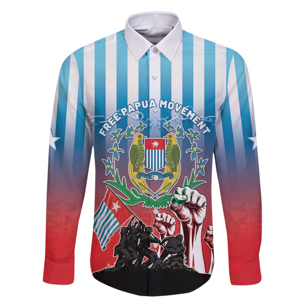 Personalised Free West Papua Family Matching Puletasi and Hawaiian Shirt One People One Soul Unique Style LT05 Dad's Shirt - Long Sleeve Blue - Polynesian Pride