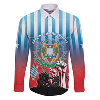 Personalised Free West Papua Family Matching Puletasi and Hawaiian Shirt One People One Soul Unique Style LT05 Dad's Shirt - Long Sleeve Blue - Polynesian Pride