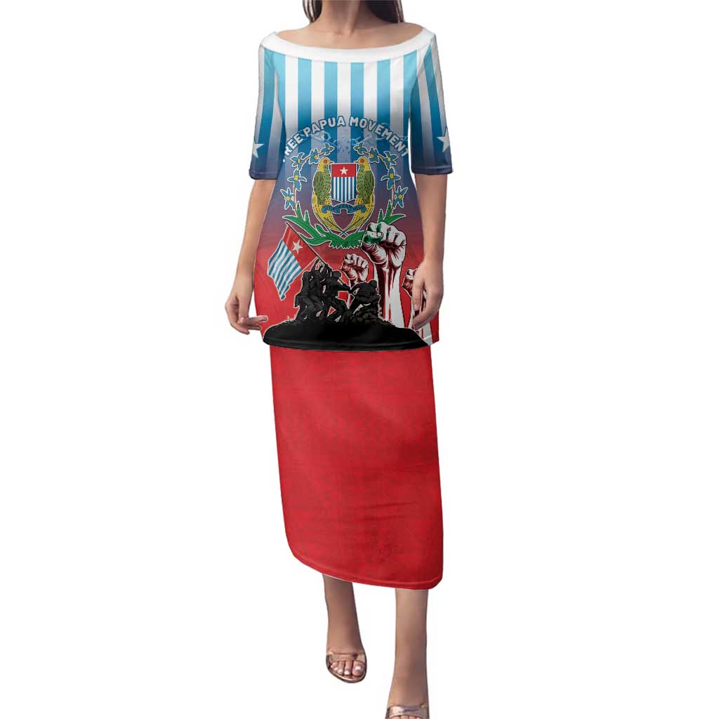 Personalised Free West Papua Family Matching Puletasi and Hawaiian Shirt One People One Soul Unique Style LT05 Mom's Dress Blue - Polynesian Pride