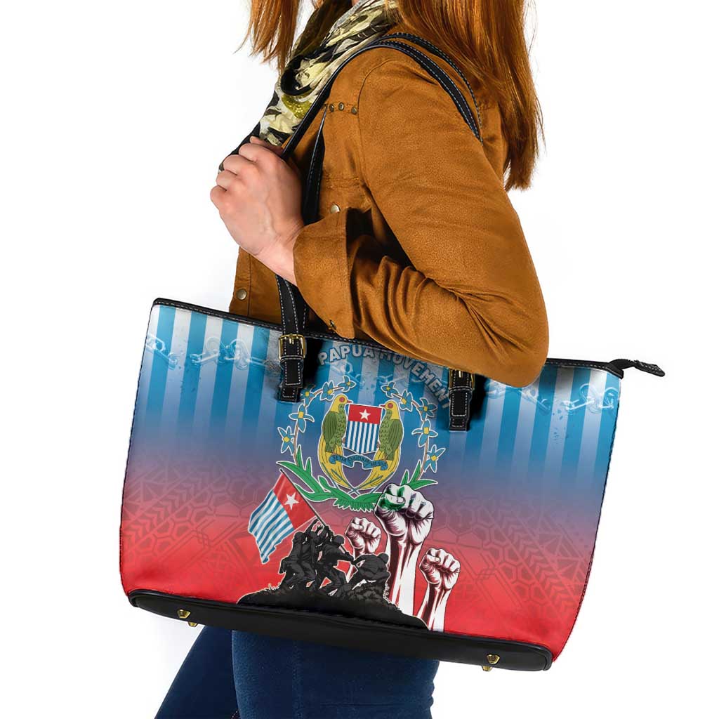 Free West Papua Leather Tote Bag One People One Soul Unique Style LT05 Blue - Polynesian Pride