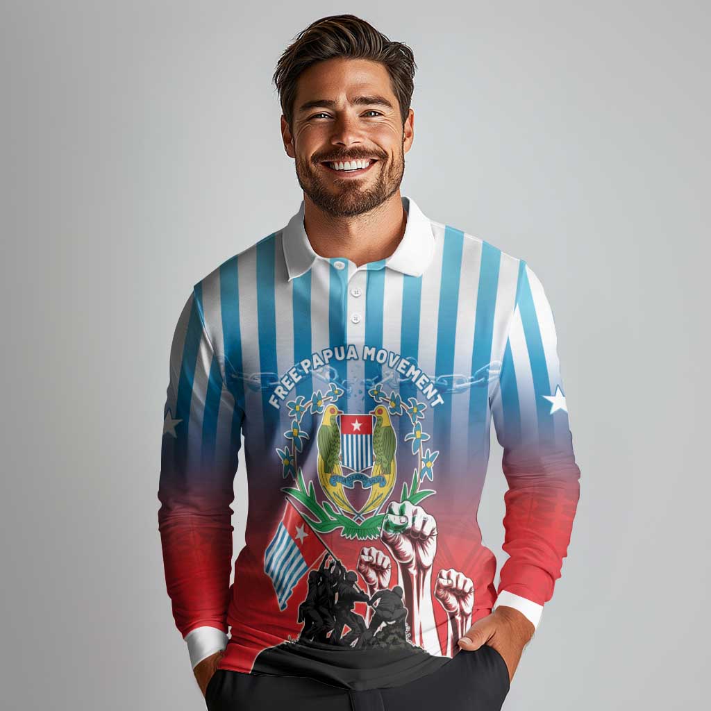 Personalised Free West Papua Long Sleeve Polo Shirt One People One Soul Unique Style - Polynesian Pride