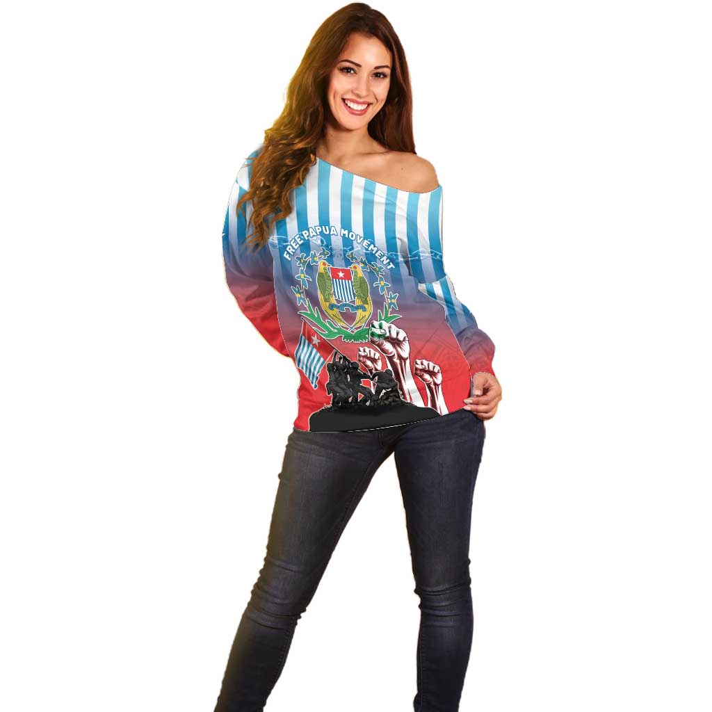 Personalised Free West Papua Off Shoulder Sweater One People One Soul Unique Style - Polynesian Pride