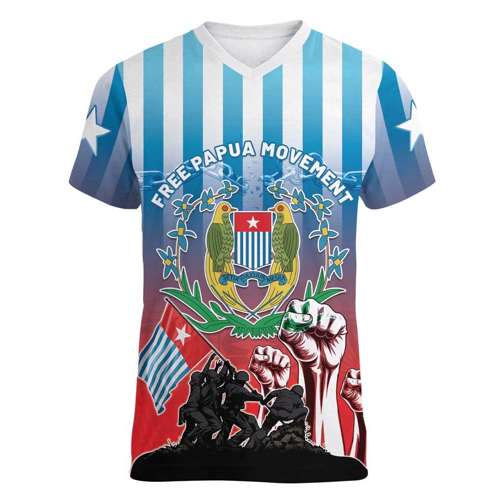 Personalised Free West Papua Women V-Neck T-Shirt One People One Soul Unique Style - Polynesian Pride